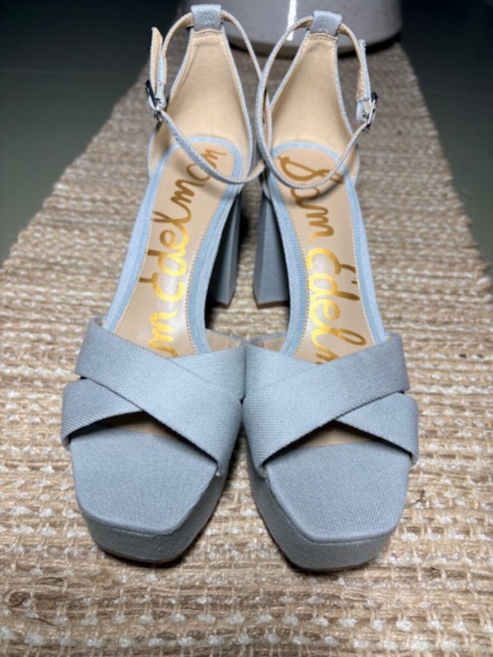 Sam Edelman Womens Jullian Platform Sandals 7.5 Block Heel Lt Blue Open Toe NEW - Picture 4 of 7